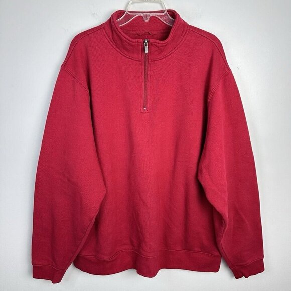 LL Bean Sweatshirt Men's XL‎ Regular Red Mock Neck Quarter Zip Long Sleeve - Picture 1 of 8